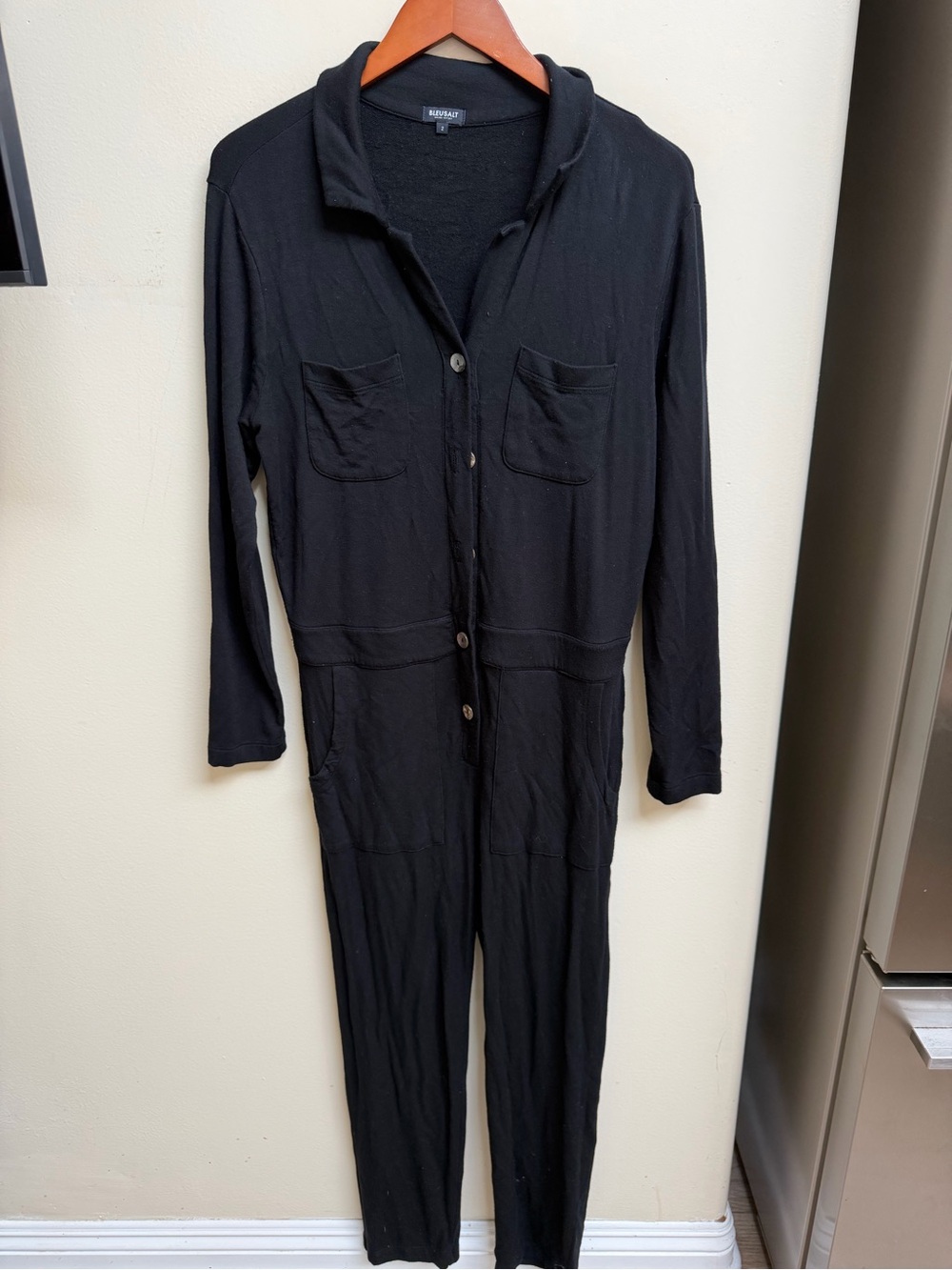 Bleusalt Malibu Black Long-Sleeve Button-Front Jumpsuit